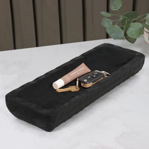 Oakrain Decorative Bowl Rustic 16" Hand-Carved Wooden Dough Bowl, Black - Image 5