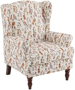 YOLENY Floral Accent Chair, High Back Upholstered Armchair with Solid Legs, Leisure Single Sofa Chair for Living Room, Bedroom, Home Office, Orange Leaves by YOLENY