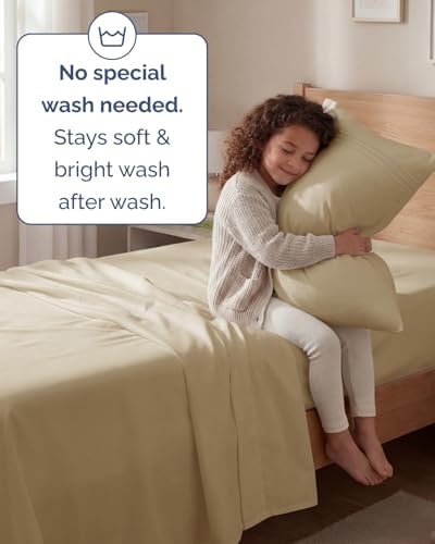 Twin Size 3 Piece Sheet Set - Comfy Breathable & Cooling Sheets - Beige - Image 6