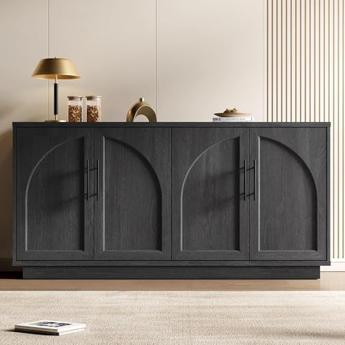 Fatmok Buffet Cabinet with Storage, 59'' Modern Arched Sideboard Cabinet w/Adjustable Shelves, Wood Media TV Console Table Credenza for Living Room Hallway Entryway, Black Grey by Fatmok