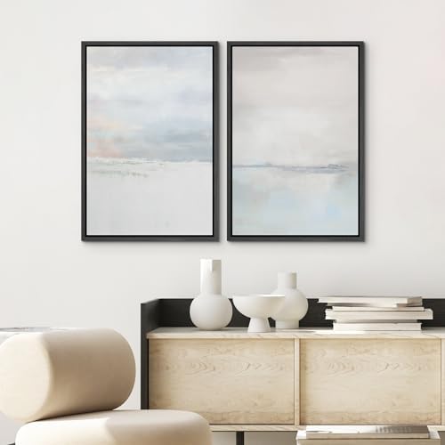 SIGNWIN Framed Canvas Print Wall Art Set Pastel Gray Watercolor Landscape Abstract Shapes Illustrations Minimal Decorative Boho Nordic Relax/Zen for Living Room, Bedroom, Office - 24"" x36 x2 Black - Image 3