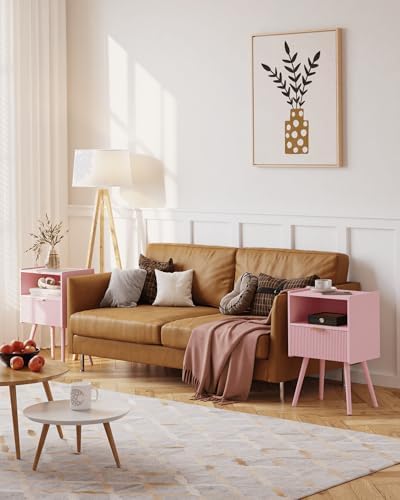 JOONEE Nightstand,Modern Bedside Table with Storage Drawer and Open Wood Shelf, for Living Room, Bedroom and Small Spaces, Accent Night Stand with Solid Wood Legs, Easy Assembly,Classic Pink - Image 3