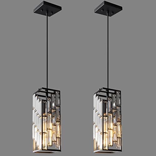 Black Pendant Lighting Modern Pendant Light, Mini Crystal Chandeliers,Adjustable Pendant Light Fixture for Kitchen Island Dinning Room Bedroom (2 Pack) by FDPBY