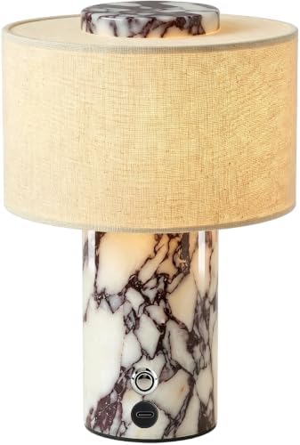 Cordless Marble Table Lamp with USB Port Rechargeable Battery Operated,Bedroom Nightstand Stone Base Touch Dimmable Night Light End Linen Lamp Shades for Side Contemporary Coastal Living Room by Unknown