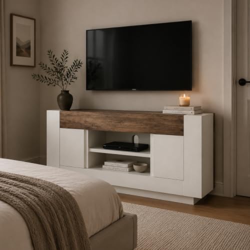 OKD 55" TV Stand for 65" TV, Thick Block Media Console, Antique White - Image 4