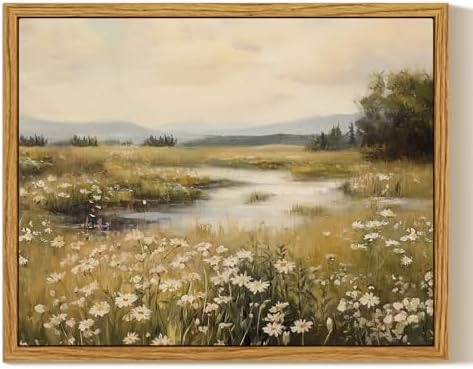 InSimSea Framed Canvas Wall Art, Vintage Floral Wildflower Field Prints Wall Decor for Living Room, Small Retro Landscape Painting Farmhouse Decorations for Bedroom Shelf Gift, 8x10inch by InSimSeaArt