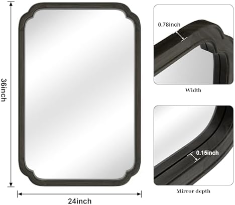 WallBeyond 24" x 36" Rounded Corner Arch Wall Mirror with Wood Frame for Entryway, Living Room or Bedroom Home Decor - Light Woodgrain [24" x 36" Black] - Image 6