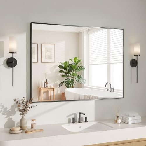 Koonmi Black Mirrors for Wall, 30x40 Inch Bathroom Mirror, Rectangular Wall Mirror for Living Room Bedroom Bathroom, Hangs Horizontally or Vertically by KOONMI