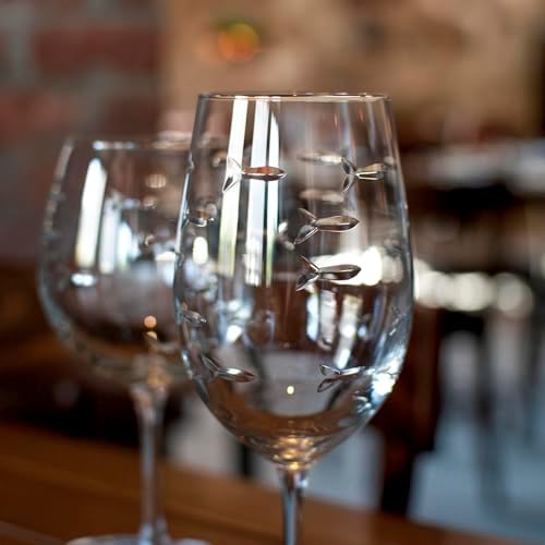 Rolf Glass School of Fish 18oz All Purpose Wine Glass | Set of 4 | Large Wine Glasses | Lead-free Crystal Glass | Engraved Wine Glasses | Made in the USA - Image 5