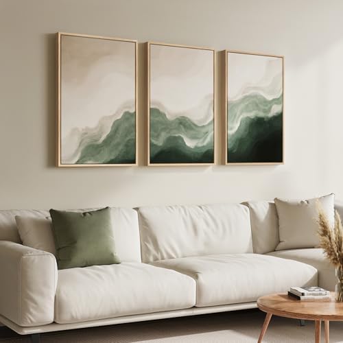 Framed Green and Beige Minimalist Abstract Wall Art, 3 Piece Set Each 16x24 - Image 2