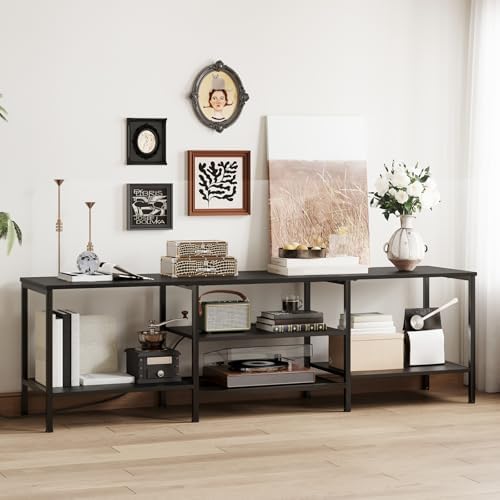 HOOBRO TV Stand with Power Outlets to 75 Inches, TV Console Table with Open Storage Shelves Cabinet, Industrial Media Entertainment Center for Living Room Bedroom, Black BB80DS01 - Image 4