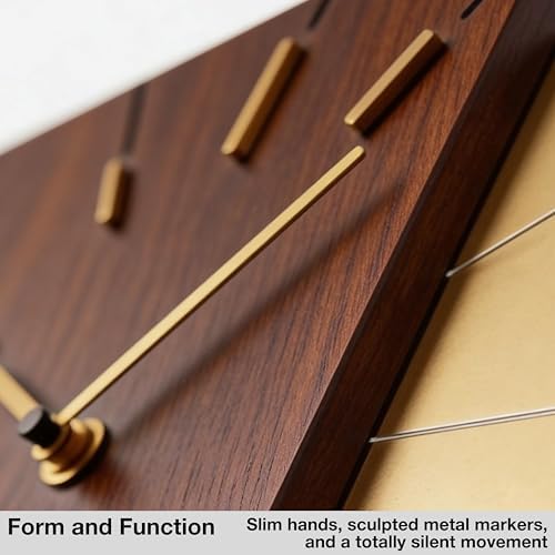 Driini Wood and Gold Mid Century Modern Wall Clock, Battery Operated - Image 4
