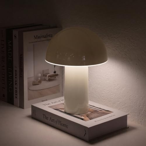 Brightech Celia Table Lamp – 10" Touch-Controlled Mushroom Small Lamp, Cordless & Dimmable LED, Portable Bedside Night Light, Sustainable Accent Light, Recycled Modern Patio Lamp, Home Décor – Cream - Image 5