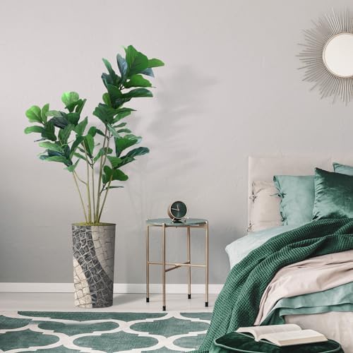 Artificial Tree in Geometric Pattern Planter, Fake Ficus Lyrata Silk Tree for Indoor and Outdoor Home Decoration - 66" Overall Tall (Plant Pot Plus Tree) - Image 5