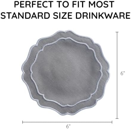 Linen Coasters for Drinks, Set of 6, 6 inch, Grey - Image 3