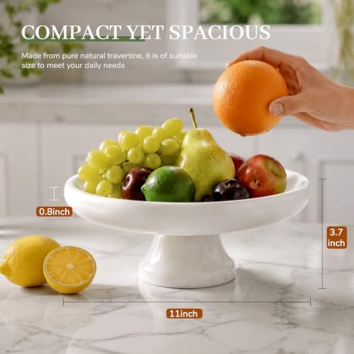 Koville Natural African Marble Fruit Bowl, 11 Inch Decorative Pedestal Bowl, Handmade Stone Centerpiece Bowl for Kitchen Counter, Coffee Table & Dining Table, Modern Home Decor - Image 2