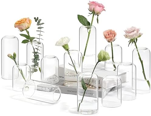 ComSaf Glass Bud Vases in Bulk, Clear Small Flower Vases, Set of 12 by ComSaf