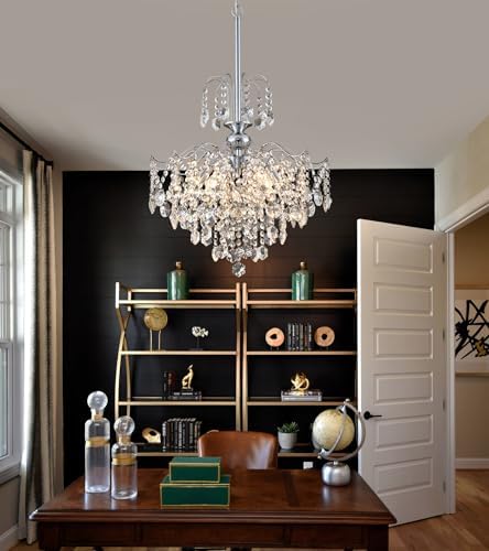 Q&S Modern Crystal Chandelier Chrome Pendant Light 6 Lights for Dining Room Kitchen Island Entryway Bathroom Hallway UL Listed - Image 2