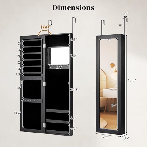 GIANTEX Wall or Door Mounted Jewelry Cabinet with Full Length Mirror - Image 6