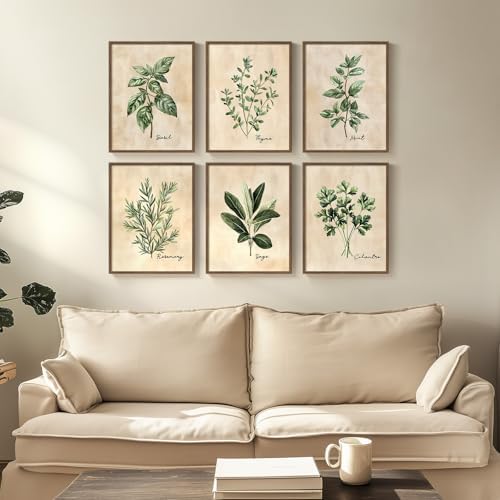 Framed Rustic Sage Green Botanical Wall Art for Kitchen, 6 Piece 11x14 In - Image 3