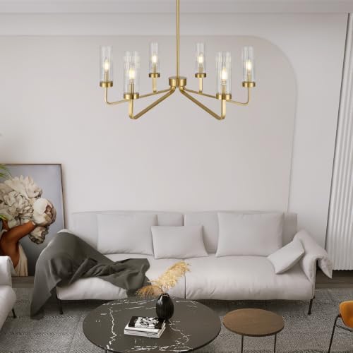 Modern Glass Chandelier, 27" Brushed Gold Chandeliers for Dining Room - Image 3