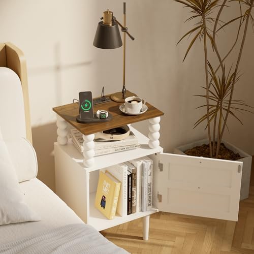 Veegle White Nightstand with Charge Station,Modern Bedside Table with Storage Drawer and Open Wood Shelf, for Bedroom and Small Spaces,Night Stand with Solid Wood Legs (White) - Image 6