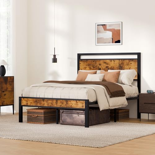 Z-hom Upgraded Full Size Bed Frame, Heavy Duty Metal Sturdy Full Bed Frame with Modern Wood Headboard & Footboard, Stable Platform Bed Furniture Bed Storage, No Noise, No Box Springs, Vintage Brown - Image 3