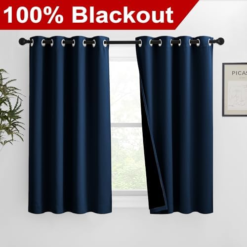 NICETOWN 100% Blackout Curtains with Black Liners, Solid Thermal Insulated Full Blackout 2-Layer Lined Drapes, Energy Efficiency Window Draperies for Bedroom (2 Panels, 46" W by 54" L, Moroccan Blue) - Image 2