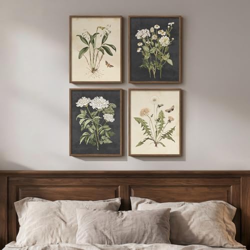 Framed Vintage Botanical Floral Wall Art for Bedroom, 4 Piece 11x14 In by Cuspin