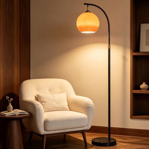 Orange Arc Floor Lamp with Glass Globe Shade, Mid Century Modern by KlkrzJwy