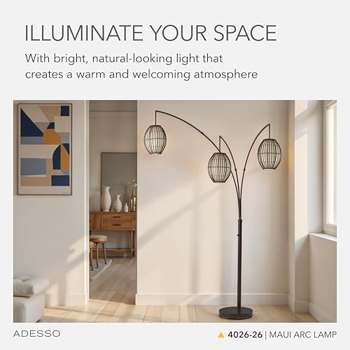 Adesso 3-Light Floor Lamp, Antique Bronze, Adjustable Height, 82” - Image 2
