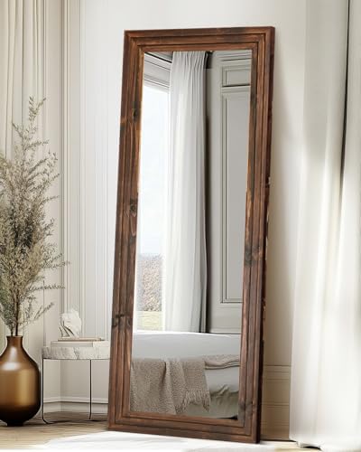 65x22in Full Length Mirror, 3-Tier Stepped Solid Wood Frame, Brown - Image 5