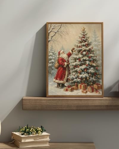 InSimSea Vintage Winter Christmas Decor, Santa with Gifts Tree Framed Art - Image 4