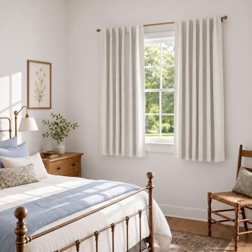 Linen Textured Total Blackout Curtains for Bedroom 63 Inches Long, Beige - Image 5