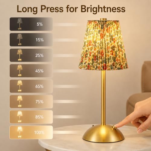 2 Pcs Cordless Table Lamp Rechargeable Touch Lamp, Gold Floral - Image 4