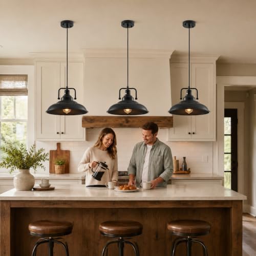 Black Pendant Light 12.5 inches 3 Packs, Farmhouse Pendant Light, Industrial Pendant Lighting, Kitchen Pendant Lights, Pendant Lights Kitchen Island for Dinning Room Entryway Barn - Image 2