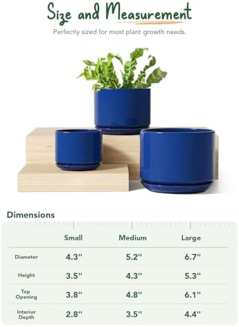LE TAUCI Ceramic Pots for Plants, 4.3+5.3+6.8 Inch, Set of 3, Sapphire Blue - Image 6