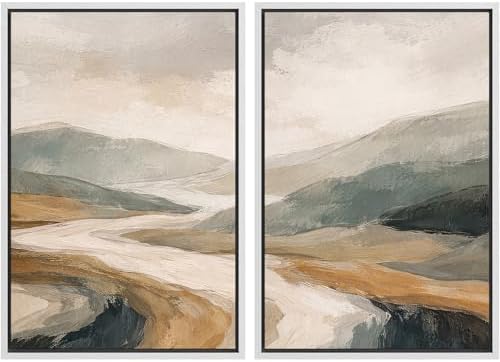 SIGNWIN Framed Wall Art Print Set Neutral Abstract Landscape Mountain Valley Photography Modern Art Rustic Relax/Calm Multicolor for Living Room, Bedroom, Office - 24"" x36 x2 WHITE by SIGNWIN