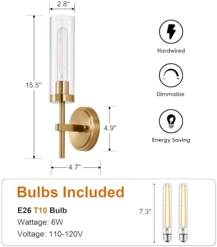Hardwired Wall Sconces Set of 2, Bathroom Sconce Wall Lighting for Vanity - Image 5