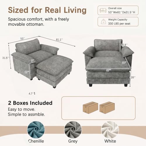 Homall Sofa Accent Chair with Ottoman, 35" Reading Chair, Light Grey - Image 5