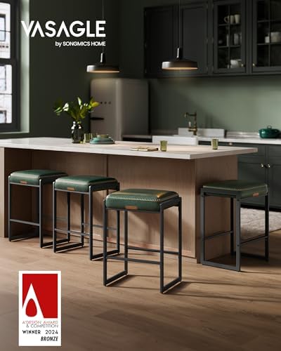VASAGLE Bar Stools Set of 4, Counter Height, PU Leather, 26-Inch - Image 3