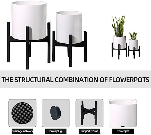12 inch & 10 inch Plant Pot with Stands Set of 2 with Drainage Plug - Image 4