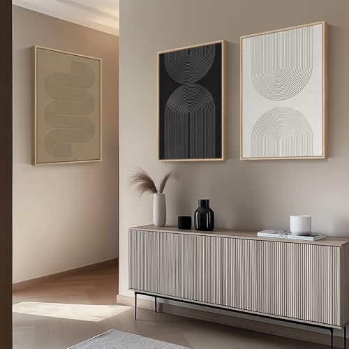 Framed Black and White Neutral Abstract Wall Art for Living Room, 3 Piece - Image 2