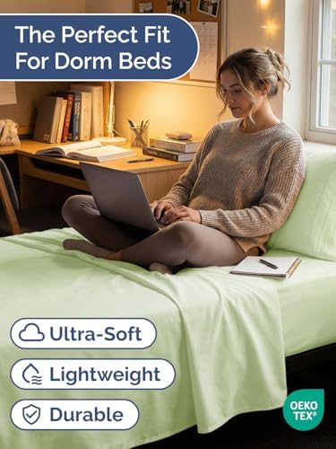Twin XL 3 Piece Sheet Set - College Dorm Room Essentials - Light Sage Green - Image 2