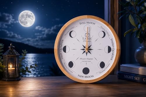 Planeteco Moon Master - Precision Lunar Phase Wall Clock - Accurate Moon Tracking & Easy-to-Read Dial for Lunar Cycle - Stylish Round Moon Phase Clock - Celestial Home Decor - Natural Stain - Image 4