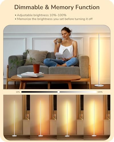 EDISHINE 59.84" LED Corner Floor Lamp, 3000K & Stepless Dimmable, White - Image 2