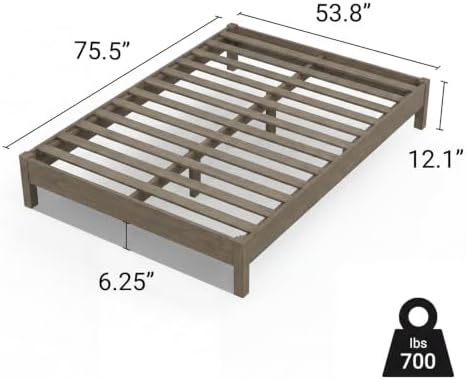 LIFEMENT Full Bed Frame Signature Wood Platform, Noise Free, Under Bed Storage, No Box Spring Needed, Easy Assembly, Gray - Image 2