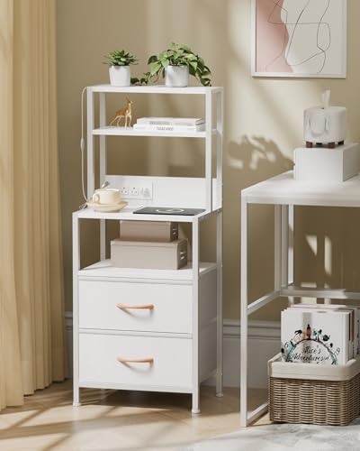 Furnulem White Nightstand, Tall Night Stand with Charging Station - Image 2