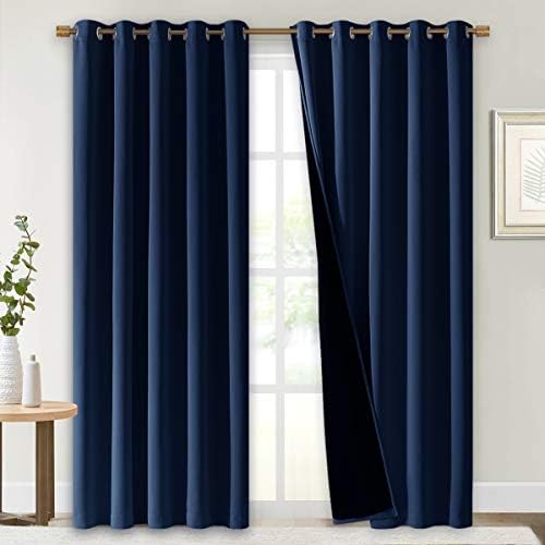 NICETOWN 100% Blackout Cold Blocking Curtain, Thermal Insulated & Energy Efficiency Window Draperies for Guest Room, Full Shading Panels for Shift Worker & Light Sleepers, Navy Blue, 70W x 84L, 2 PCs by NICETOWN
