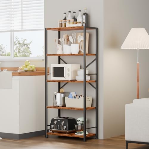 Furologee 5 Tier Book Shelf Set of 2, Tall Wide Bookshelf, Rustic Brown - Image 6
